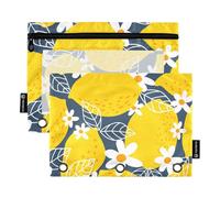 OWFKAY Lot de 2 trousses à crayons pour classeur à 3 anneaux, 3 trous avec fenêtre transparente, jaune citron avec fleurs, Citron jaune avec fleurs, one sizex2, Trousse de toilette