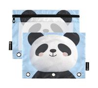 OWFKAY Lot de 2 trousses à crayons pour classeur à 3 anneaux, 3 trous avec fenêtre transparente, motif panda, Ours panda amusant, one sizex2, Trousse de toilette