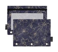 OWFKAY Lot de 2 trousses à crayons pour classeur à 3 anneaux, 3 trous avec fenêtre transparente, motif floral bleu, Motif floral bleu., one sizex2, Trousse de toilette