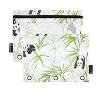 OWFKAY Lot de 2 trousses à crayons pour classeur à 3 anneaux, 3 trous avec fenêtre transparente, motif panda, ours et feuille, Panda Ours et Feuille, one sizex2, Trousse de toilette