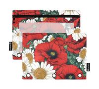 OWFKAY Lot de 2 trousses à crayons pour classeur à 3 anneaux, 3 trous avec fenêtre transparente, motif coquelicot, fleurs et marguerites, Motif coquelicot et marguerite, one sizex2, Trousse de