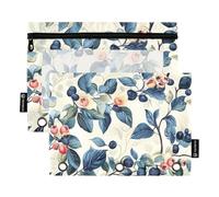 OWFKAY Lot de 2 trousses à crayons pour classeur à 3 anneaux, 3 trous avec fenêtre transparente, motif fleurs de myrtille, Motif fleurs de myrtille, one sizex2, Trousse de toilette
