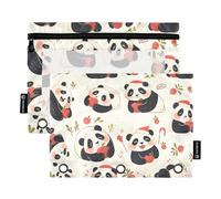 OWFKAY Lot de 2 trousses à crayons pour classeur à 3 anneaux, 3 trous avec fenêtre transparente, motif panda, Motif panda, one sizex2, Trousse de toilette