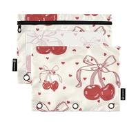 OWFKAY Lot de 2 trousses à crayons pour classeur à 3 anneaux, 3 trous avec fenêtre transparente, motif cerises, Motif cerise, one sizex2, Trousse de toilette