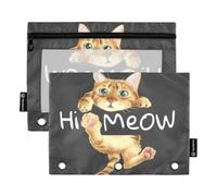 OWFKAY Lot de 2 trousses à crayons pour classeur à 3 anneaux - 3 trous avec fenêtre transparente - Motif chat mignon, Joli chat à suspendre Miaou, one sizex2, Trousse de toilette