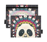 OWFKAY Lot de 2 trousses à crayons pour classeur à 3 anneaux, 3 trous avec fenêtre transparente, motif panda, Ours Panda Cartoon 4, one sizex2, Trousse de toilette