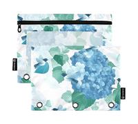 OWFKAY Lot de 2 trousses à crayons pour classeur à 3 anneaux, 3 trous avec fenêtre transparente, motif petit oiseau hortensia et fleur, Motif fleur d'hortensia Little Bird, one sizex2, Trousse de
