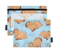 OWFKAY Lot de 2 trousses à crayons pour classeur à 3 anneaux, 3 trous avec fenêtre transparente, motif Capybara I Am So Tired, Motif Capybara I Am So Tired, one sizex2, Trousse de toilette