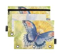 OWFKAY Lot de 2 trousses à crayons pour classeur à 3 anneaux, 3 trous avec fenêtre transparente, motif papillon rouge, tournesol jaune dans le jardin, Papillon rouge tournesol jaune dans le jardin