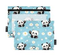OWFKAY Lot de 2 trousses à crayons pour classeur à 3 anneaux, 3 trous avec fenêtre transparente, motif panda, marguerite, Motif panda et marguerite, one sizex2, Trousse de toilette