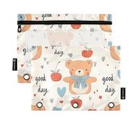 OWFKAY Lot de 2 trousses à crayons pour classeur à 3 anneaux, 3 trous avec fenêtre transparente, motif petit ours et pomme, Motif petit ours pomme, one sizex2, Trousse de toilette