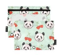 OWFKAY Lot de 2 trousses à crayons pour classeur à 3 anneaux, 3 trous avec fenêtre transparente, motif panda, ours et cerise, Panda Ours et Cerise, one sizex2, Trousse de toilette