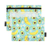 OWFKAY Lot de 2 trousses à crayons pour classeur à 3 anneaux, 3 trous avec fenêtre transparente, motif avocat et bananier, Motif fleur d'avocat et bananier, one sizex2, Trousse de toilette