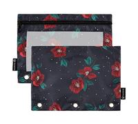 OWFKAY Lot de 2 trousses à crayons pour classeur à 3 anneaux, 3 trous avec fenêtre transparente, motif fleurs rouges japonaises 12, Fleur rouge japonaise, one sizex2, Trousse de toilette