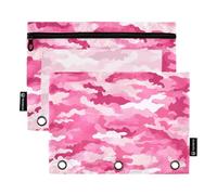 OWFKAY Lot de 2 trousses à crayons pour classeur à 3 anneaux, 3 trous avec fenêtre transparente, motif camouflage rose, Motif camouflage rose, one sizex2, Trousse de toilette