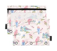 OWFKAY Lot de 2 trousses à crayons pour classeur à 3 anneaux, 3 trous avec fenêtre transparente, oiseaux roses, Oiseaux roses, one sizex2, Trousse de toilette