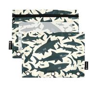 OWFKAY Lot de 2 trousses à crayons pour classeur à 3 anneaux, 3 trous avec fenêtre transparente, silhouette de requin, Silhouette de requin, one sizex2, Trousse de toilette