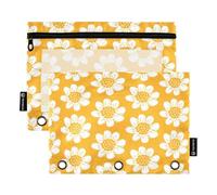 OWFKAY Lot de 2 trousses à crayons pour classeur à 3 anneaux, 3 trous avec fenêtre transparente, tournesol jaune tropical, Tournesol jaune tropical, one sizex2, Trousse de toilette
