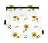 OWFKAY Lot de 2 trousses à crayons pour classeur à 3 anneaux, 3 trous avec fenêtre transparente, tournesol, tournesol, one sizex2, Trousse de toilette