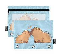 OWFKAY Lot de 2 trousses à crayons pour classeur à 3 anneaux, 3 trous avec fermeture éclair et fenêtre transparente - Capybara I Am So Tired, Capybara I Am So Tired, one sizex2, Trousse de toilette