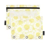 OWFKAY Lot de 2 trousses à crayons pour classeur à 3 anneaux, 3 trous avec fermeture éclair et fenêtre transparente, fleur de tournesol jaune simple, Fleur de tournesol jaune simple, one sizex2