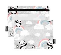 OWFKAY Lot de 2 trousses à crayons pour classeur à 3 anneaux, 3 trous avec fermeture éclair et fenêtre transparente, motif panda mignon arc-en-ciel, Adorable panda arc-en-ciel, one sizex2, Trousse de