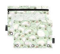 OWFKAY Lot de 2 trousses à crayons pour classeur à 3 anneaux, 3 trous avec fermeture éclair et fenêtre transparente, motif grenouille mignonne, Grenouille mignonne Kiddie, one sizex2, Trousse de