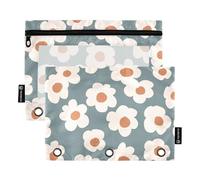 OWFKAY Lot de 2 trousses à crayons pour classeur à 3 anneaux, 3 trous avec fermeture éclair et fenêtre transparente, motif marguerites mignonnes, florales, bohèmes, Marguerite florale bohème mignonne