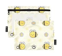 OWFKAY Lot de 2 trousses à crayons pour classeur à 3 anneaux, 3 trous avec fermeture éclair et fenêtre transparente, abeille jaune, Abeille mignonne jaune, one sizex2, Trousse de toilette
