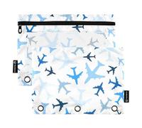 OWFKAY Lot de 2 trousses à crayons pour classeur à 3 anneaux, 3 trous, fermeture éclair, avec fenêtre transparente, avions, blanc et bleu, Avions Blanc Bleu, one sizex2, Trousse de toilette
