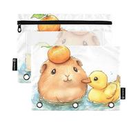 OWFKAY Lot de 2 trousses à crayons pour classeur à 3 anneaux, 3 trous, fermeture éclair, fenêtre transparente, canard coloré et animal3, Canard et animal colorés 3, one sizex2, Trousse de toilette