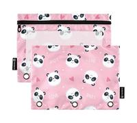 OWFKAY Lot de 2 trousses à crayons pour classeur à 3 anneaux, 3 trous, fermeture éclair, fenêtre transparente, ours panda sur rose 2, Ours panda sur rose 2, one sizex2, Trousse de toilette