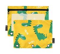 OWFKAY Lot de 2 trousses à crayons pour classeur à 3 anneaux, 3 trous, fermeture éclair, fenêtre transparente, motif dinosaure mural, jaune, Dinosaures Wall Graphic Jaune, one sizex2, Trousse de