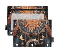 OWFKAY Lot de 2 trousses à crayons pour classeur à 3 anneaux, 3 trous, fermeture éclair, fenêtre transparente, attrape-rêves soleil lune, Attrape-rêves soleil lune, one sizex2, Trousse de toilette