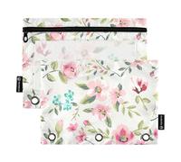 OWFKAY Lot de 2 trousses à crayons pour classeur à 3 anneaux, 3 trous, fermeture éclair, fenêtre transparente, fleur de printemps, cerisier et sang, Fleur de printemps Cerise Bloosom, one sizex2