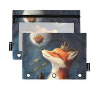 OWFKAY Lot de 2 trousses à crayons pour classeur à 3 anneaux, 3 trous, fermeture éclair, fenêtre transparente, motif lune, Fox Moon, one sizex2, Trousse de toilette