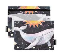 OWFKAY Lot de 2 trousses à crayons pour classeur à 3 anneaux, 3 trous, fermeture éclair, fenêtre transparente, baleine blanc soleil, Baleine Blanche Soleil, one sizex2, Trousse de toilette