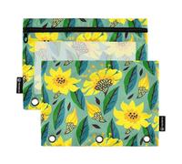 OWFKAY Lot de 2 trousses à crayons pour classeur à 3 anneaux, 3 trous, fermeture éclair, fenêtre transparente, tournesol sur vert, Tournesol sur vert, one sizex2, Trousse de toilette