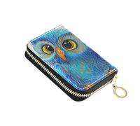 OWFKAY Porte-cartes de crédit mignon hibou bleu dans une branche petit portefeuille en cuir synthétique avec fermeture éclair pour femme, multicolore, Taille unique, Décontracté