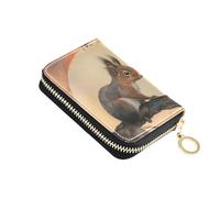 OWFKAY Porte-cartes de crédit Petit écureuil assis sur une branche coucher de soleil Petit étui à cartes en cuir synthétique avec fermeture éclair pour femme, multicolore, Taille unique, Décontracté