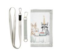 OWFKAY Portefeuille à trois volets pour enfants - Petits animaux joyeux anniversaire avec fermeture éclair et poche pour pièces de monnaie, Animaux Joyeux Anniversaire, 12.5×23cm, Moderne