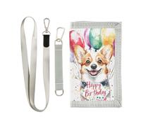 OWFKAY Portefeuille à trois volets pour garçons et filles - Petit chien « Happy Birthday » avec fermeture éclair et poche pour pièces de monnaie, Happy Birthday Dog, 12.5×23cm, Moderne