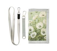 OWFKAY Portefeuilles à trois volets pour garçons et filles - Petites fleurs - Vert - Avec fermeture éclair - Poche pour pièces de monnaie, Fleurs renoncule vert, 12.5×23cm, Moderne