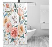 OWFKAY Rideau de douche pour salle de bain Motif floral Love You imperméable lavable avec crochets Décoration de baignoire 180 x 180 cm
