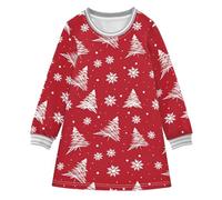 OWFKAY Robe pull pour fille - Lignes dessinées à la main - Motif arbre de Noël sacré - Manches longues - Automne - Hiver - Robe basique décontractée, multicolore, 5-6 ans