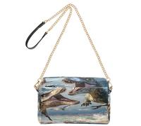 OWFKAY Sac à bandoulière pour femme en cuir synthétique avec large sangle réglable - Combat de dinosaures