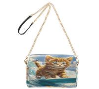 OWFKAY Sac à bandoulière pour femme en cuir synthétique avec large sangle réglable, motif chat de surf