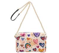 OWFKAY Sac à bandoulière pour femme en cuir synthétique avec large sangle réglable, motif cœurs dessinés à la main