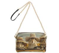 OWFKAY Sac à bandoulière pour femme en cuir synthétique avec large sangle réglable sur le devant pour voir trois écureuils dans des chapeaux de paille pour la conduite, les camionnettes