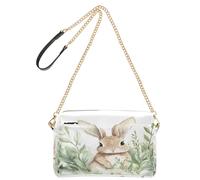 OWFKAY Sac à bandoulière pour femme en cuir synthétique avec sangle large réglable Motif lapin et herbe fraîche